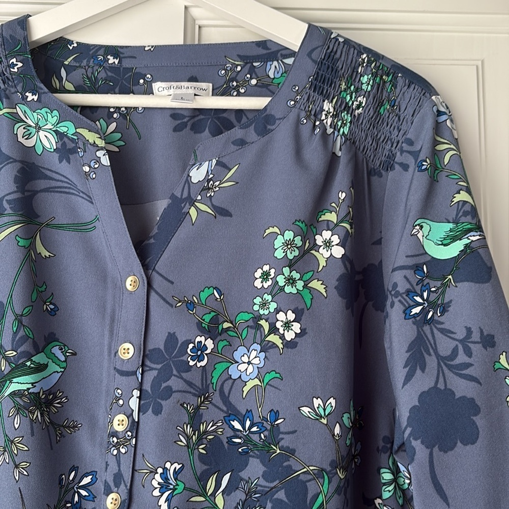 Croft & Barrow Navy Floral Blouse size large Y2K - Picture 3 of 5